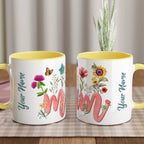 Personalised Mum With Flowers And Butterflies 11oz Ceramic Mug Ceramic Yellow Personalised 11oz Mug Globally Fulfilled Mum
