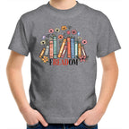 Freedom, Reading Books - Kids Youth T-shirt Grey Marle Kids Youth T-shirt Printed In Australia Reading