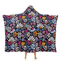 Graphic Flowers On Black Kids Hooded Blanket 100cm x 130cm white 40"×50" Kids Hooded Blanket Plants Printed Offshore