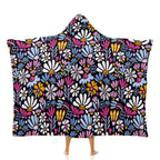 Graphic Flowers On Black Kids Hooded Blanket 100cm x 130cm white 40"×50" Kids Hooded Blanket Plants Printed Offshore