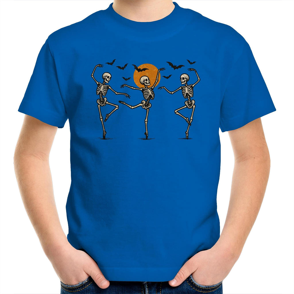 Skeleton Dance, Halloween - Kids Youth T-Shirt Bright Royal Kids Youth T-shirt Halloween Printed In Australia