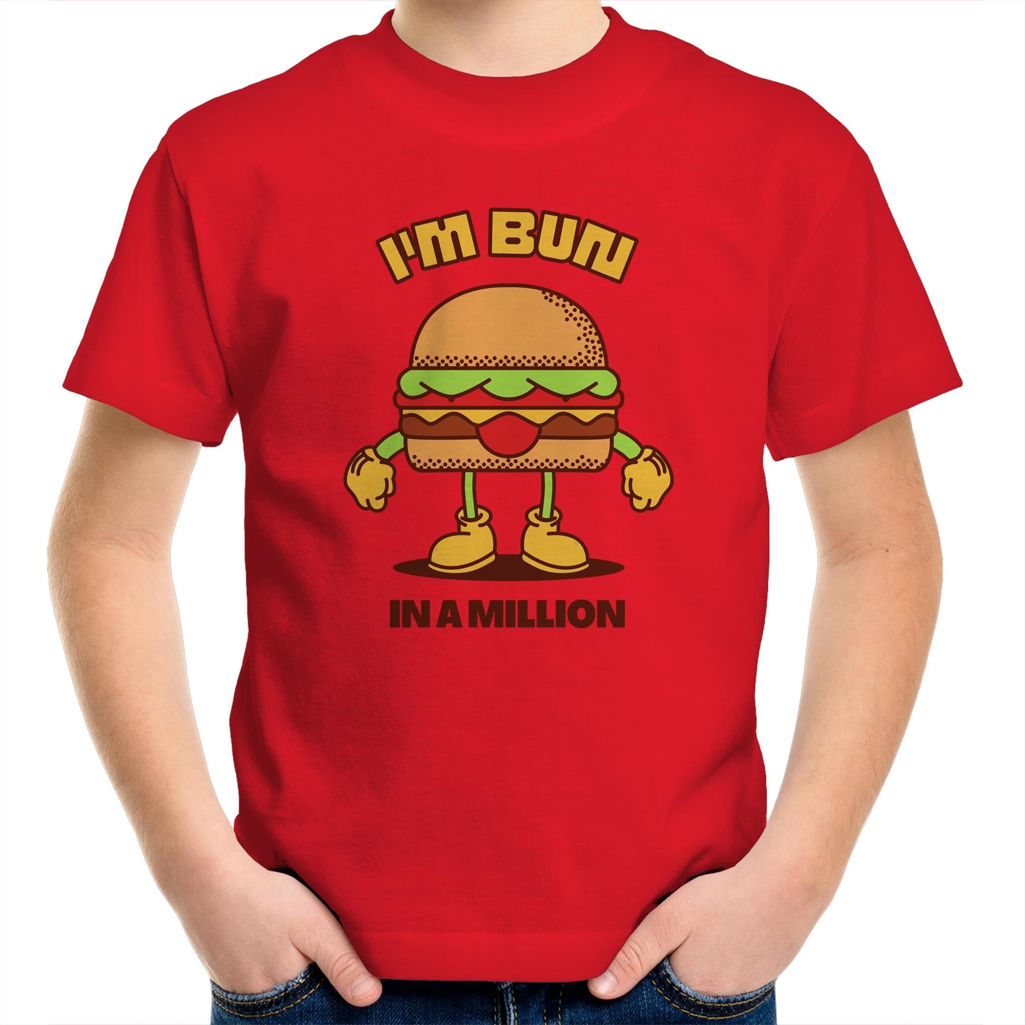 I'm Bun In A Million, Hamburger - Kids Youth T-Shirt Red Kids Youth T-shirt Food Printed In Australia