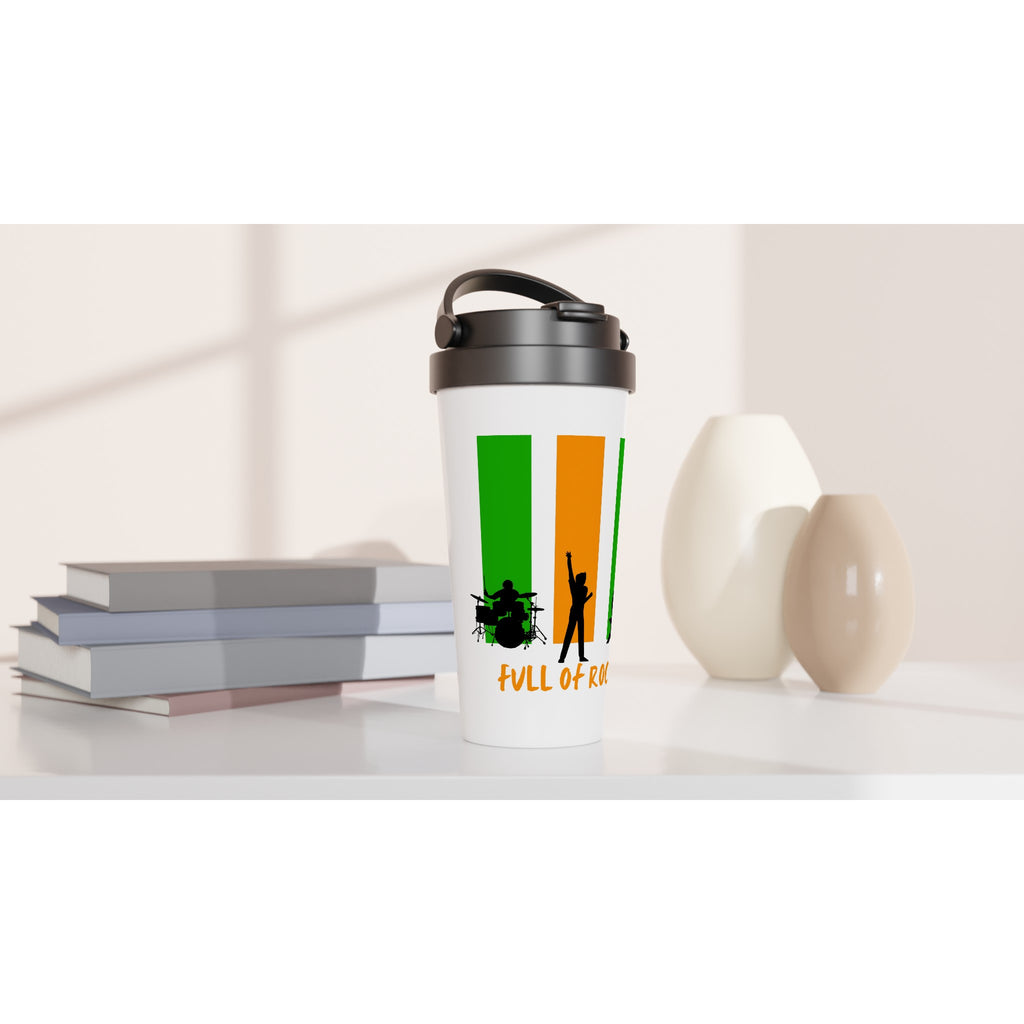 Full Of Rock - White 15oz Stainless Steel Travel Mug Travel Mug Globally Fulfilled Music