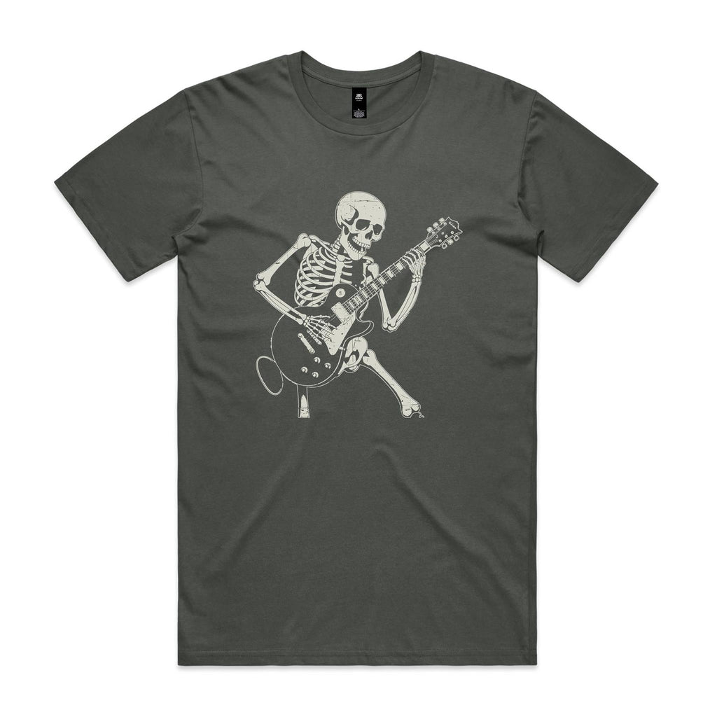 Skeleton Playing Guitar Men's AS Colour T-shirt Charcoal Mens T-shirt Music Printed In Australia