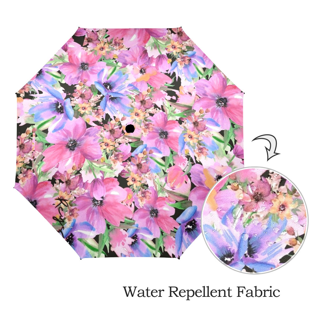 Bright Pink Floral - Semi-Automatic Foldable Umbrella (Model U12) Semi-Automatic Foldable Umbrella (U12)