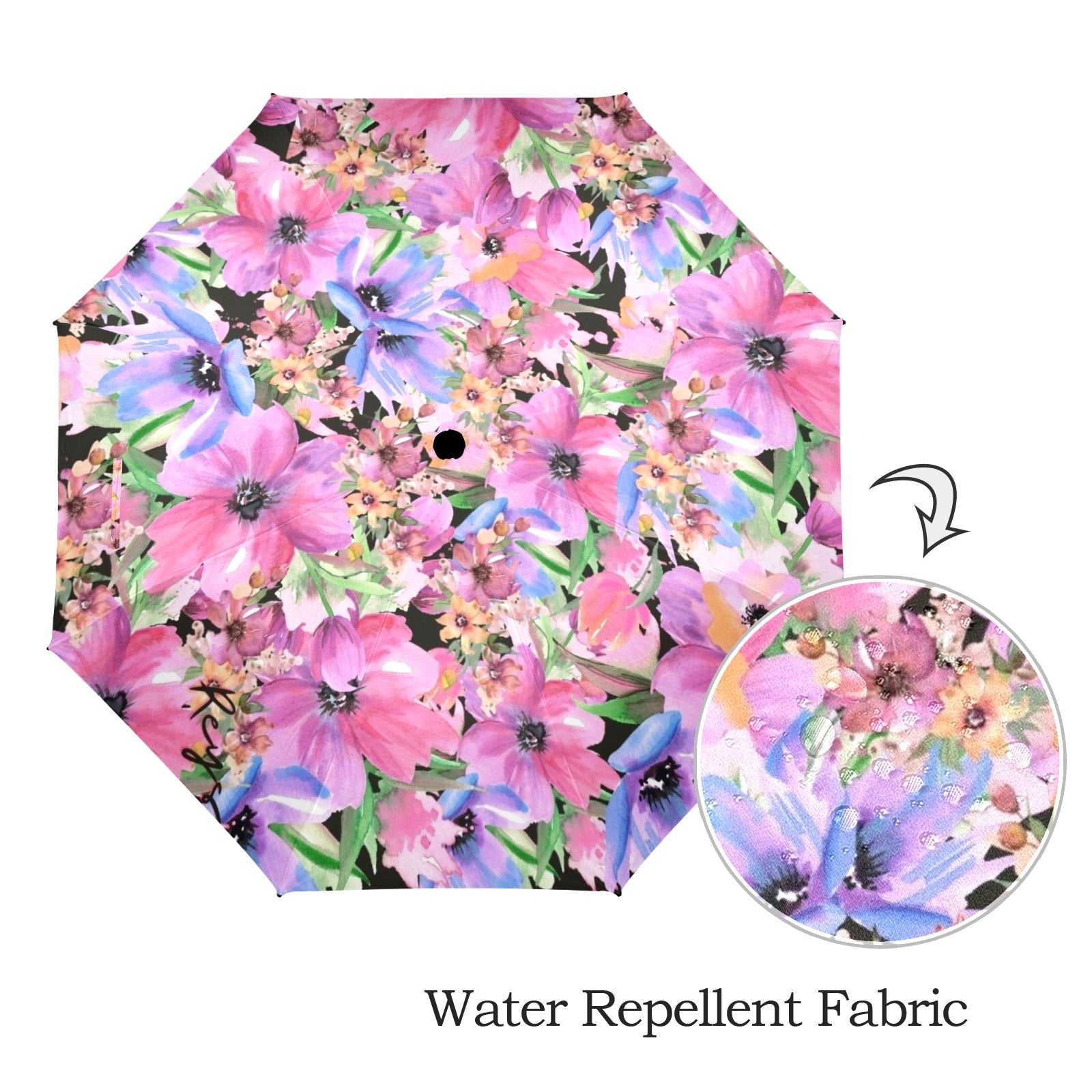 Bright Pink Floral - Semi-Automatic Foldable Umbrella (Model U12) Semi-Automatic Foldable Umbrella (U12)