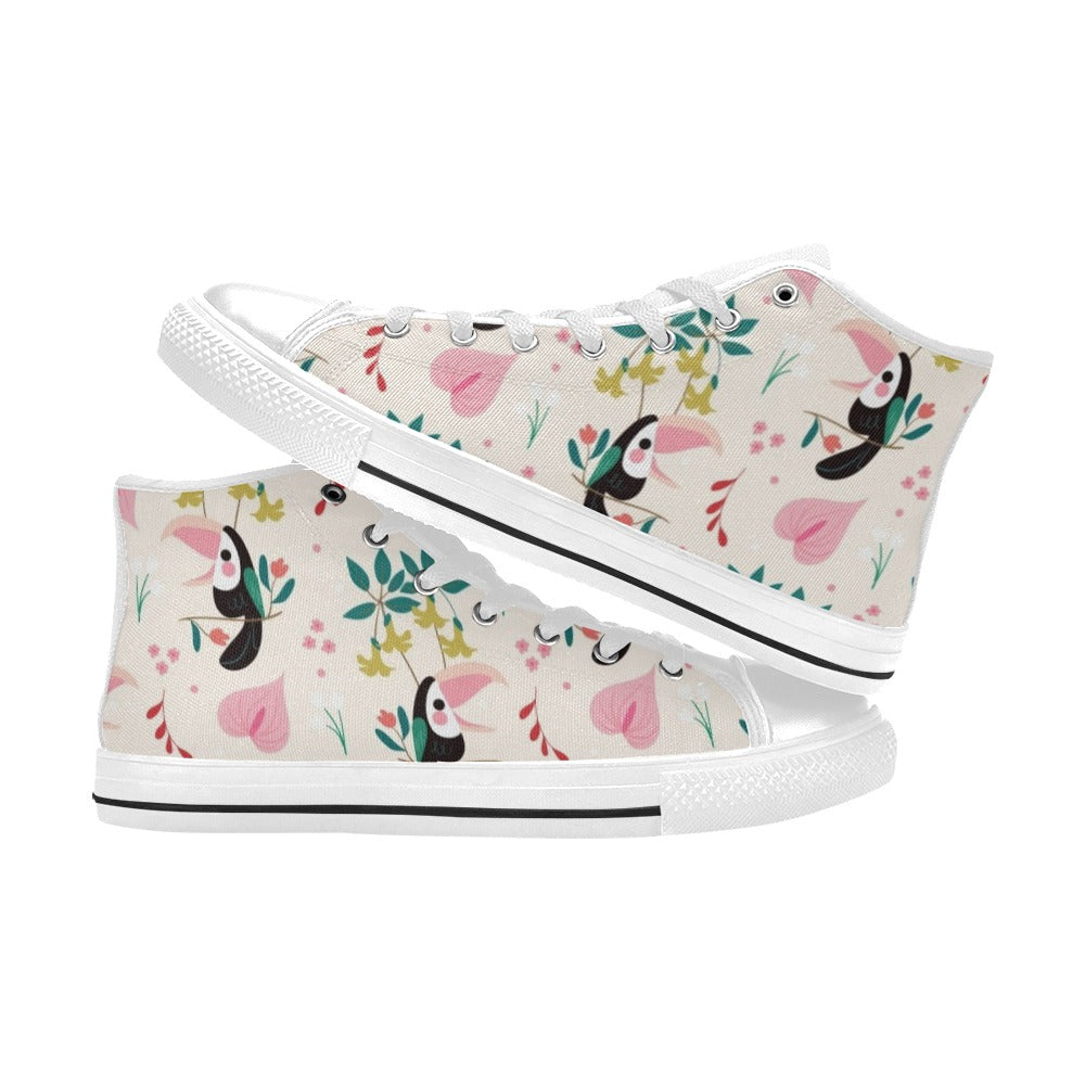 Toucans In Pink Kids High Top Canvas Shoes Kids High Top Canvas Shoes animal Printed Offshore