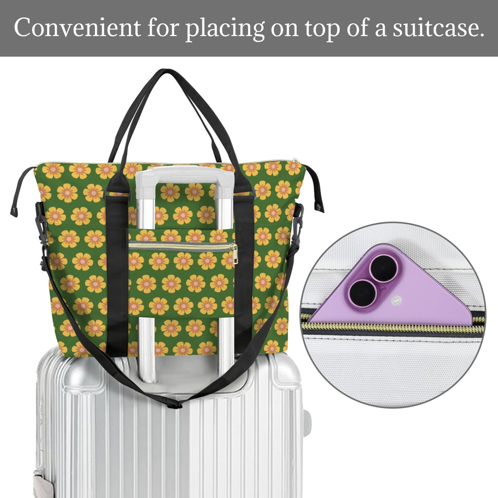 Yellow Flowers On Green Duffle Bag-Simple (Model 1715) Duffle Bag-Simple (1715)