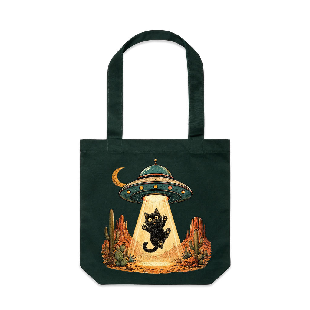 Black Cat Alien UFO Abduction Canvas Tote Bag