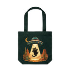 Black Cat Alien UFO Abduction Canvas Tote Bag