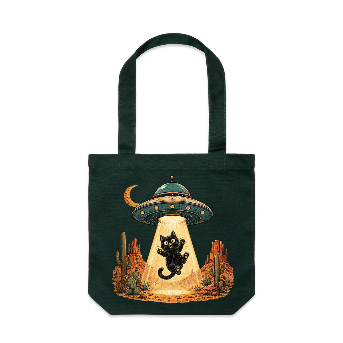 Black Cat Alien UFO Abduction Canvas Tote Bag