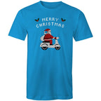 Scooter Santa - Mens T-Shirt Arctic Blue Mens Christmas T-shirt Christmas Printed In Australia
