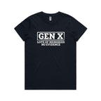 Gen X, Lots Of Memories, No Evidence Women's AS Colour T-shirt Navy Womens T-shirt Printed In Australia