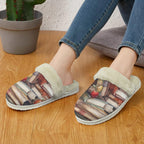 Watercolour Books Women's Fur Trim Thick-Sole Indoor Slippers Women's Fur Trimmed Slippers Printed Offshore Reading