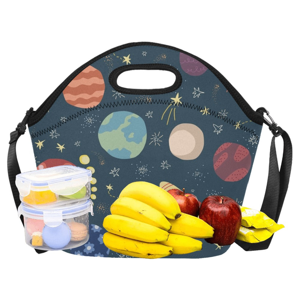 Rocket and Planets In Space - Neoprene Lunch Bag Neoprene Lunch Bag Printed Offshore
