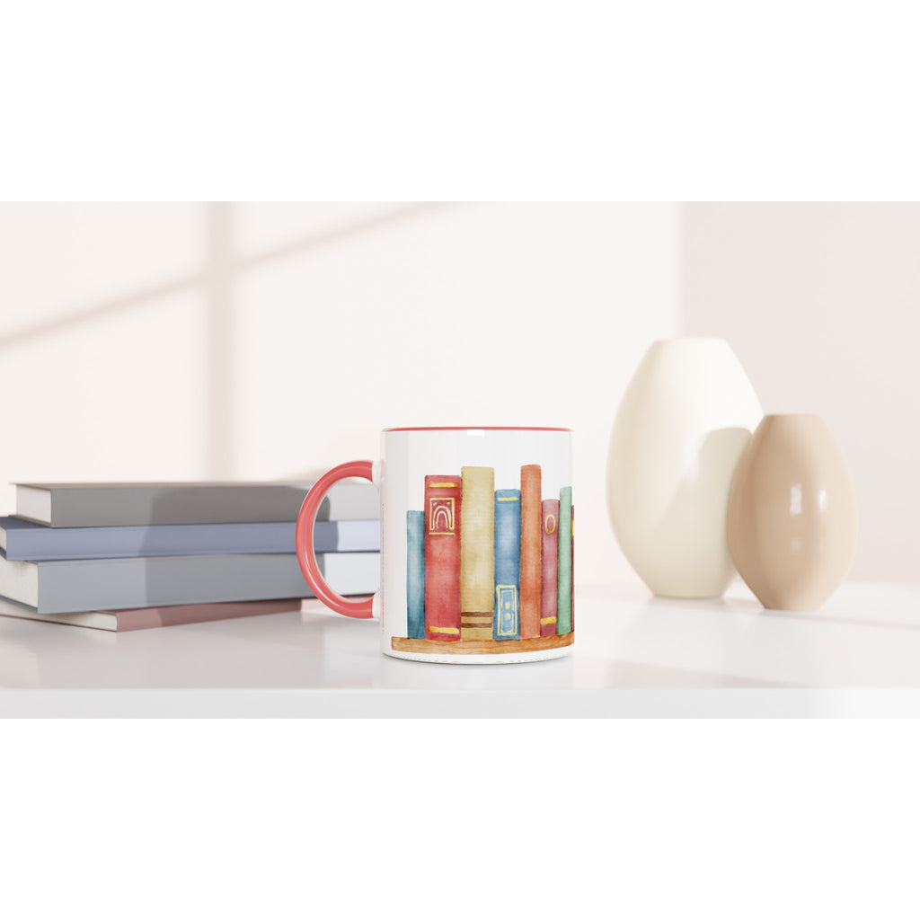 Books - White 11oz Ceramic Mug with Colour Inside Colour 11oz Mug Globally Fulfilled Reading