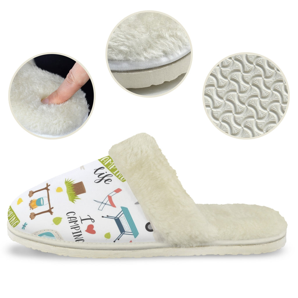 Camping Life Men's Fur Trim Thick-Sole Indoor Slippers Men's Fur Trimmed Slippers Printed Offshore