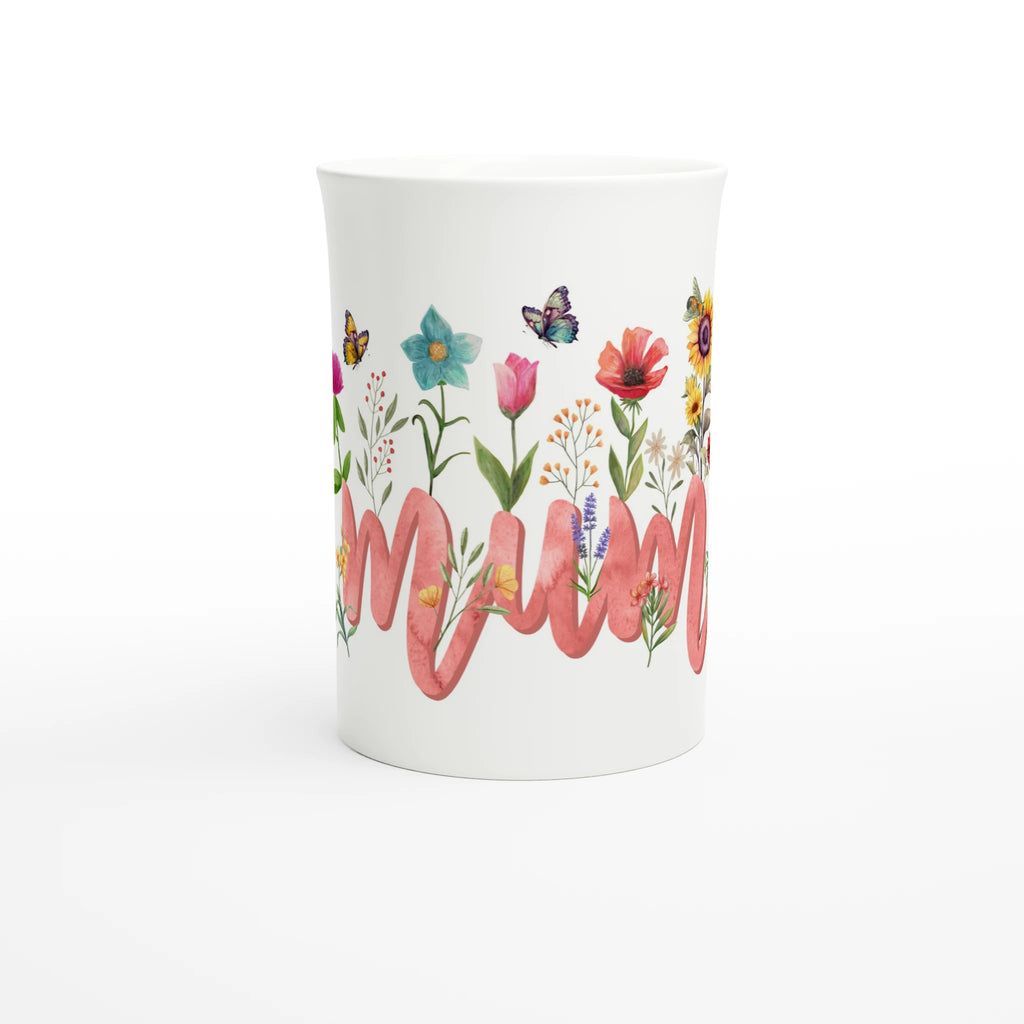 Personalised Mum With Flowers And Butterflies White 10oz Porcelain Slim Mug Personalised Porcelain Mug Globally Fulfilled Mum