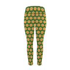 Yellow Flowers On Green Women's High Waist Pockets Yoga Leggings