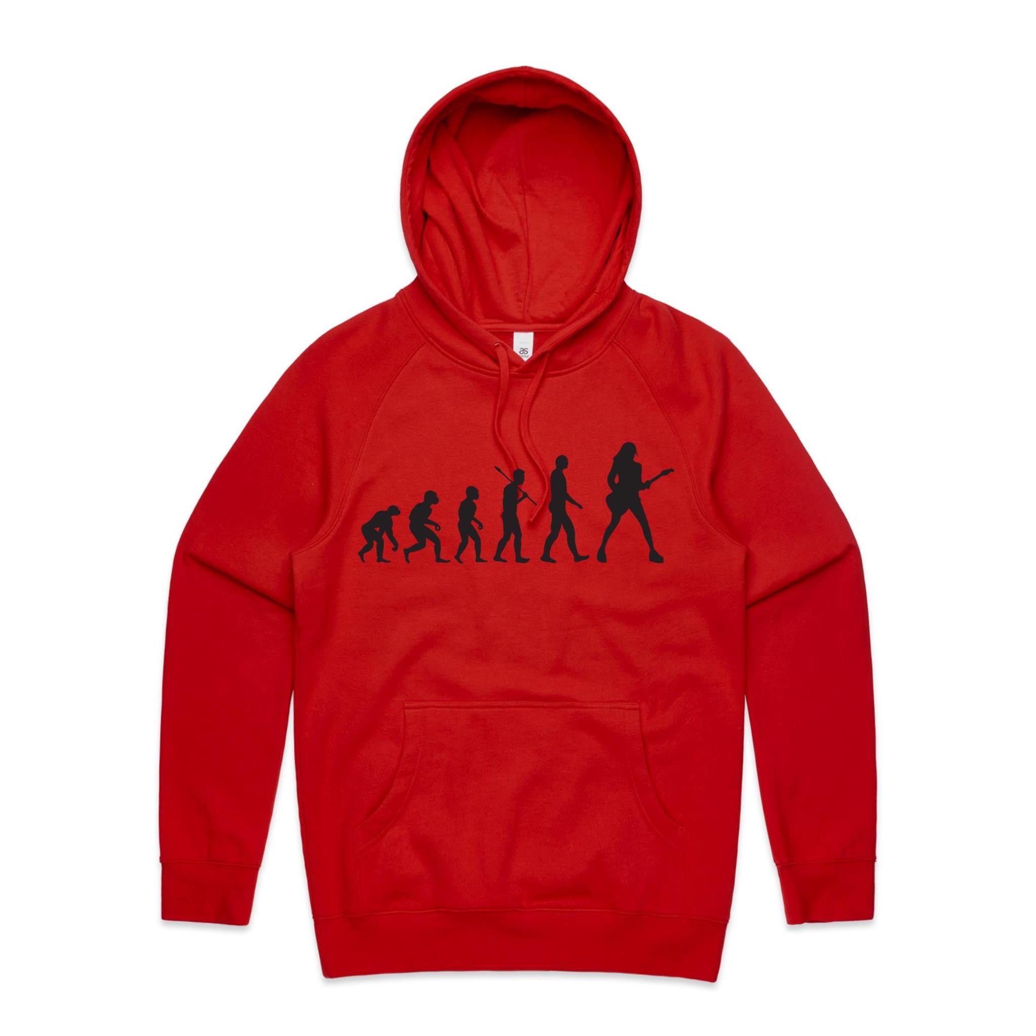 Guitarist Evolution - Mens Hoodie Red Mens Hoodie Music Printed In Australia