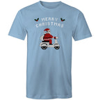 Scooter Santa - Mens T-Shirt Carolina Blue Mens Christmas T-shirt Christmas Printed In Australia
