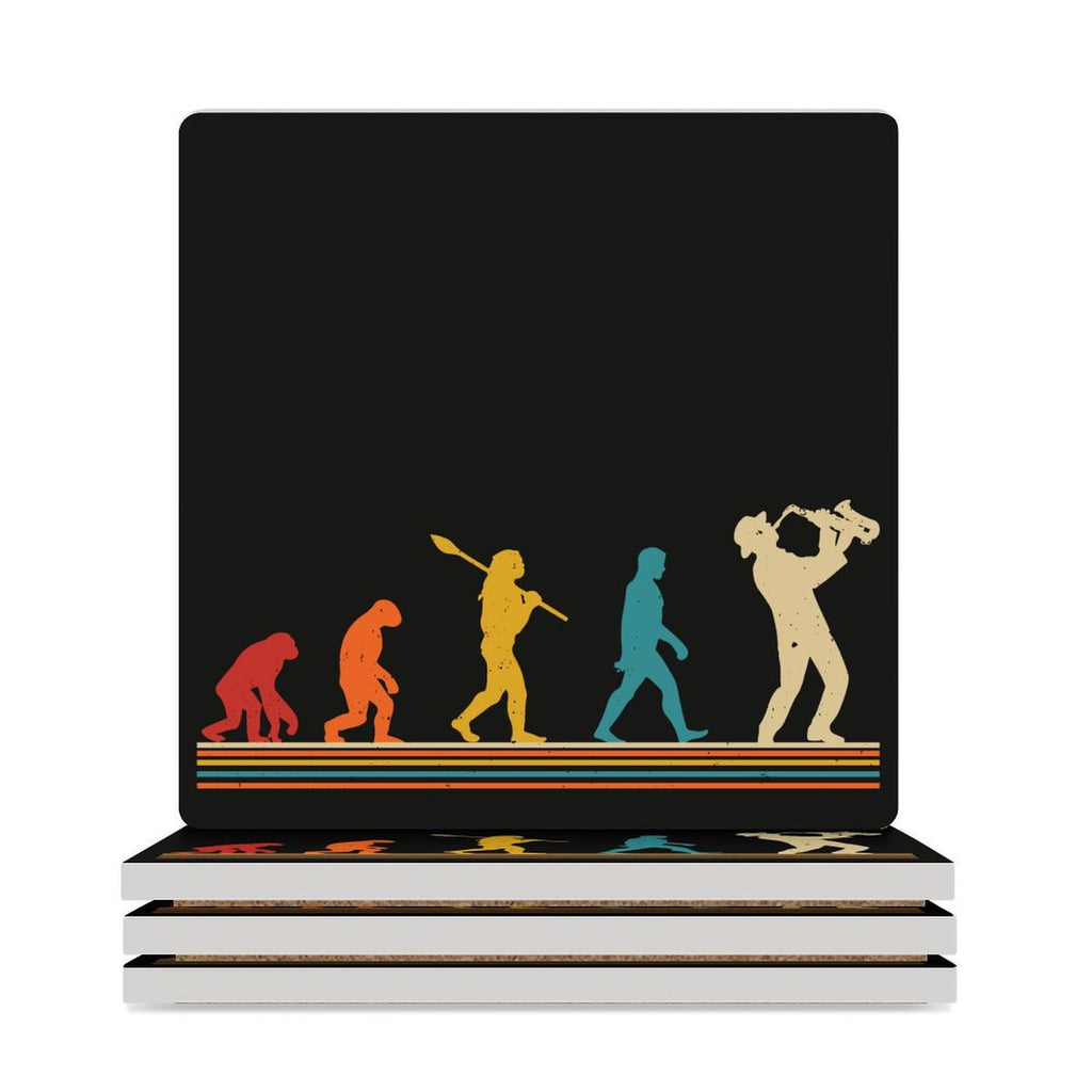 Saxophone Player Evolution - Ceramic Coasters (Square) white Ceramic Coasters Music Printed Offshore