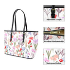 Floral Watercolour - Leather Tote Bag-Large