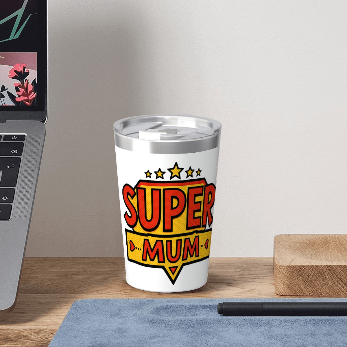 Super Mum Small Stainless Steel Travel Mug Cup 12oz/350ml