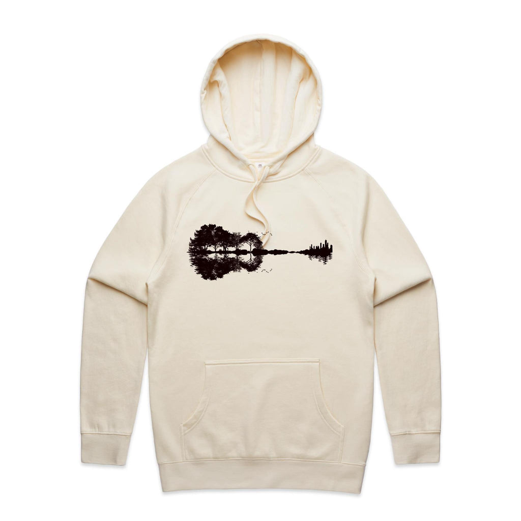 Guitar Reflection - Mens Hoodie Ecru Mens Hoodie Music Printed In Australia