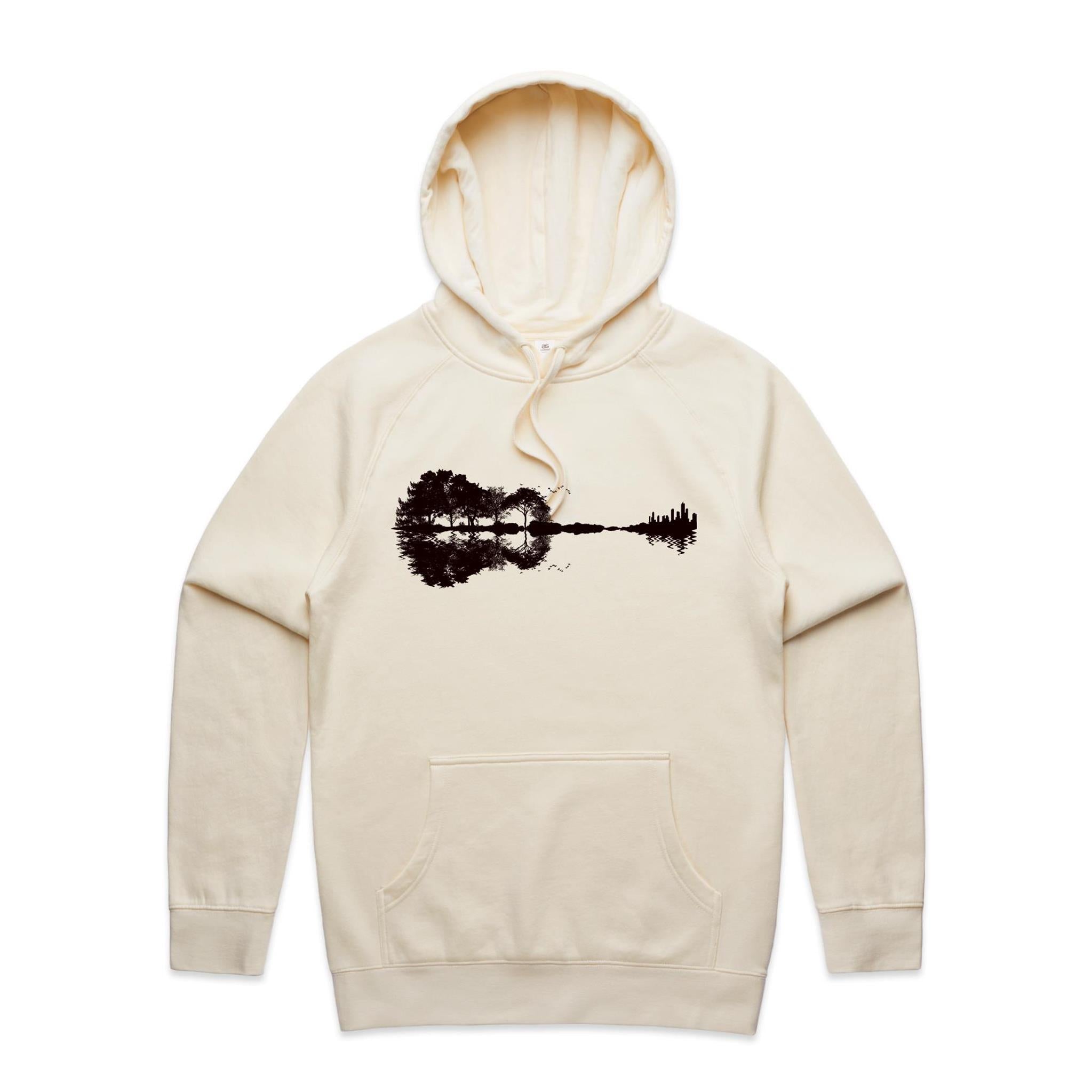 Guitar Reflection - Mens Hoodie Ecru Mens Hoodie Music Printed In Australia