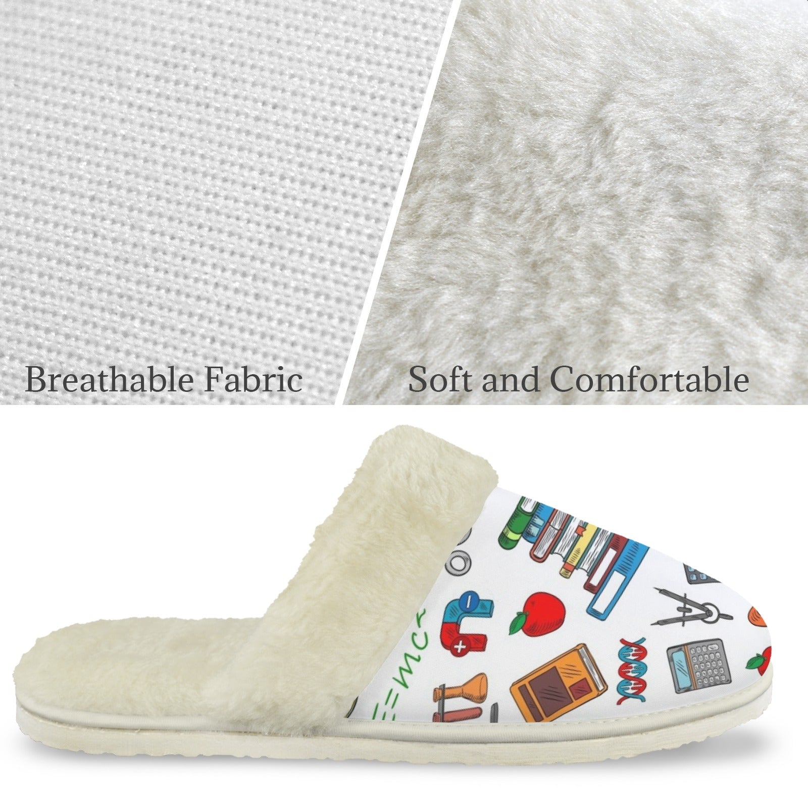 School Time Men's Fur Trim Thick-Sole Indoor Slippers Men's Fur Trimmed Slippers Printed Offshore