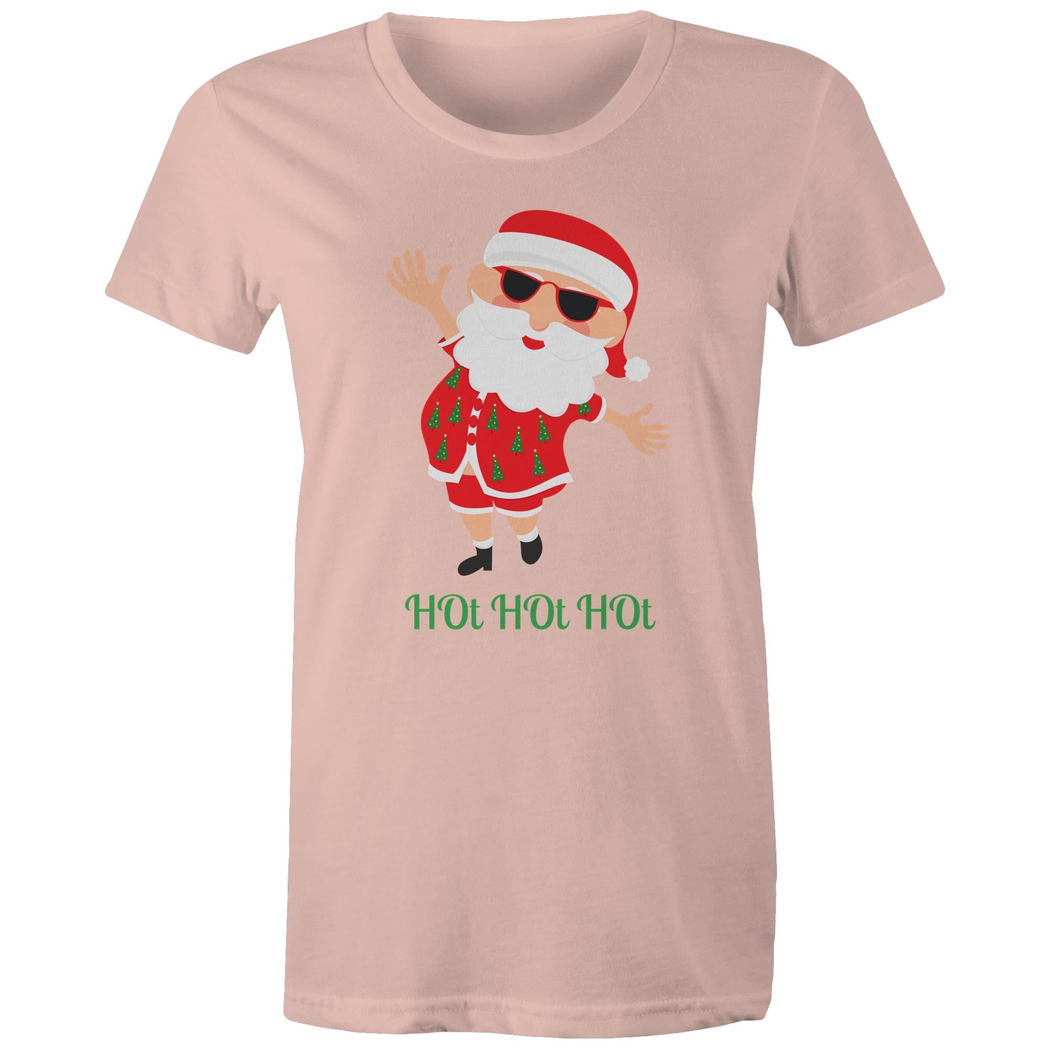 Summer Santa, Hot Hot Hot - Womens T-shirt Pale Pink Womens Christmas T-shirt Christmas Printed In Australia