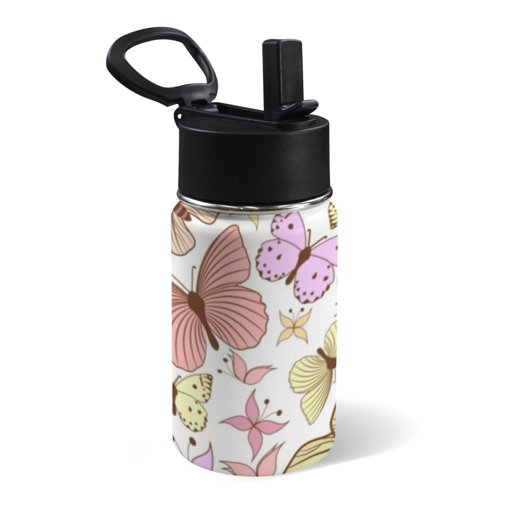 Cartoon Butterfly 12oz Kids Water Bottle with Straw Lid One Size 12oz Kids Water Bottle with Straw Lid Printed Offshore