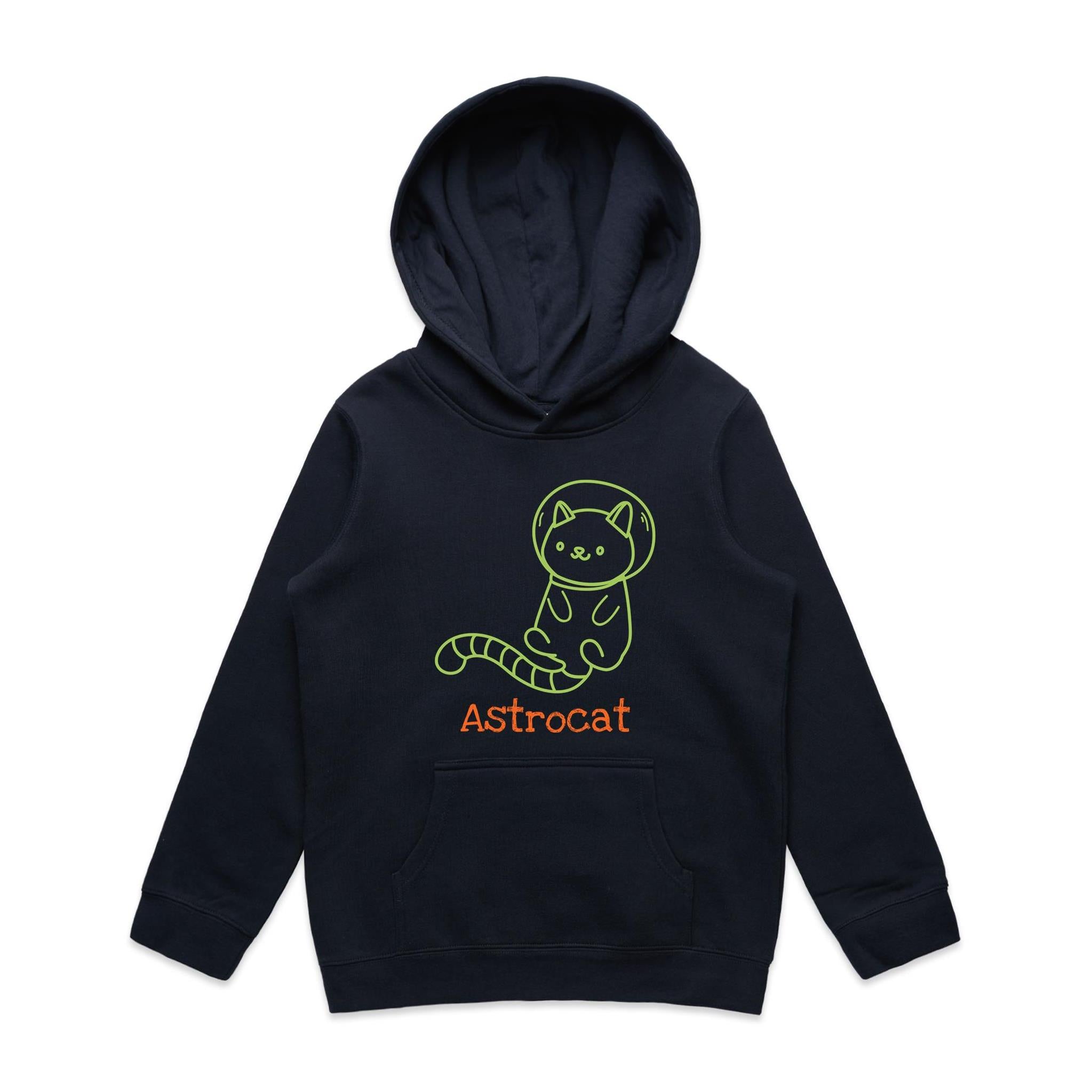 Astrocat, Cat Astronaut - Kids Hoodie Navy Kids Hoodie Printed In Australia