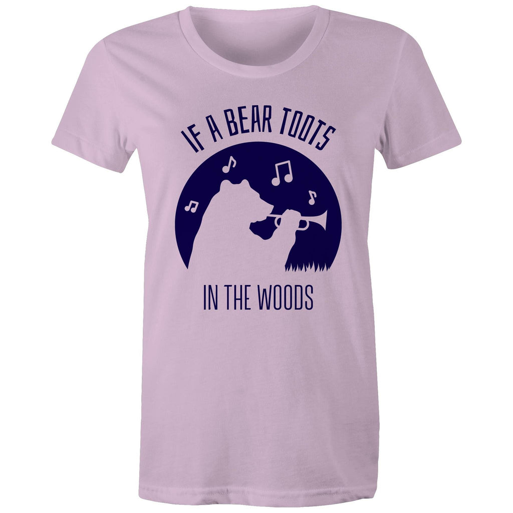 If A Bear Toots In The Woods, Trumpet Player - Womens T-shirt Lavender Womens T-shirt animal Music Printed In Australia