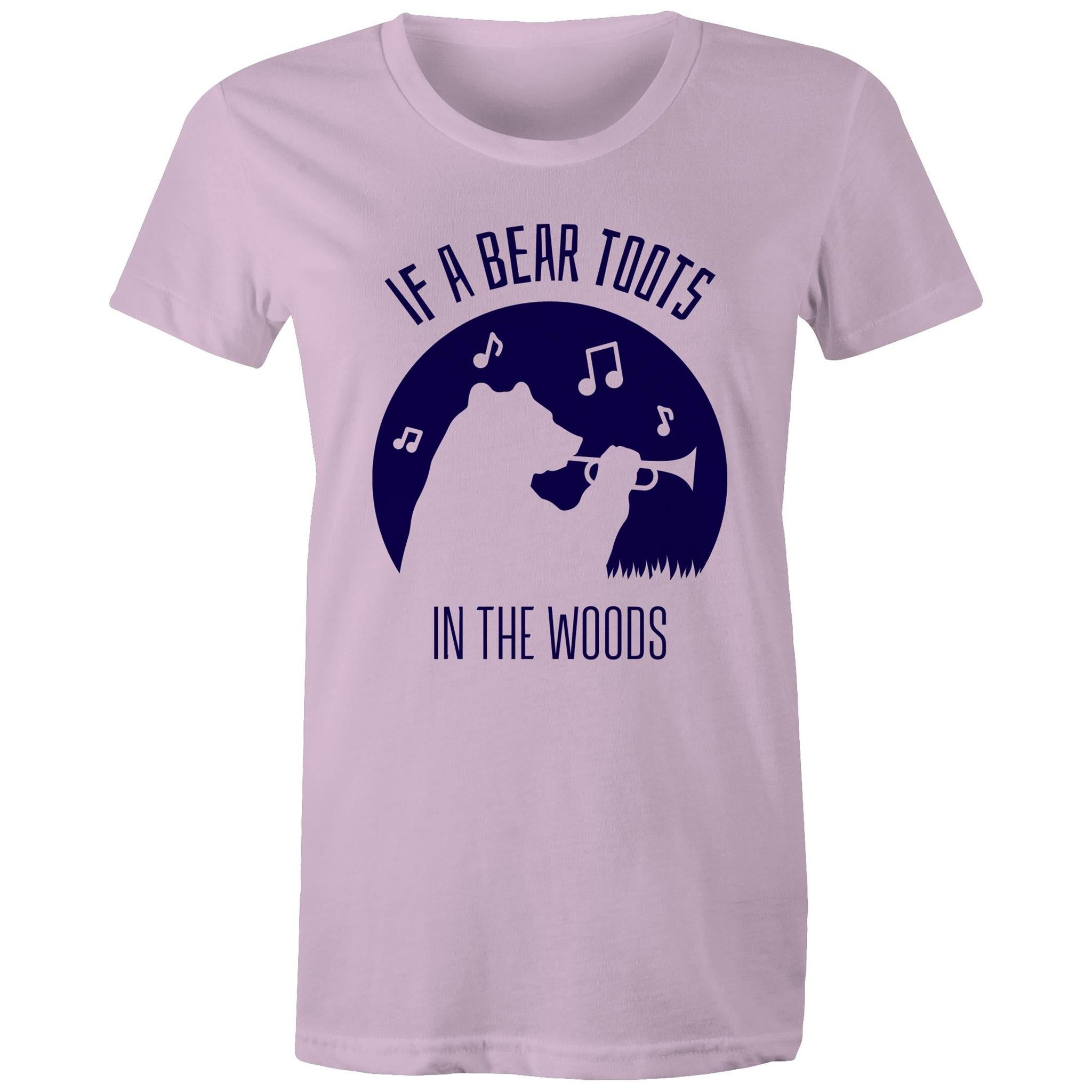 If A Bear Toots In The Woods, Trumpet Player - Womens T-shirt Lavender Womens T-shirt animal Music Printed In Australia