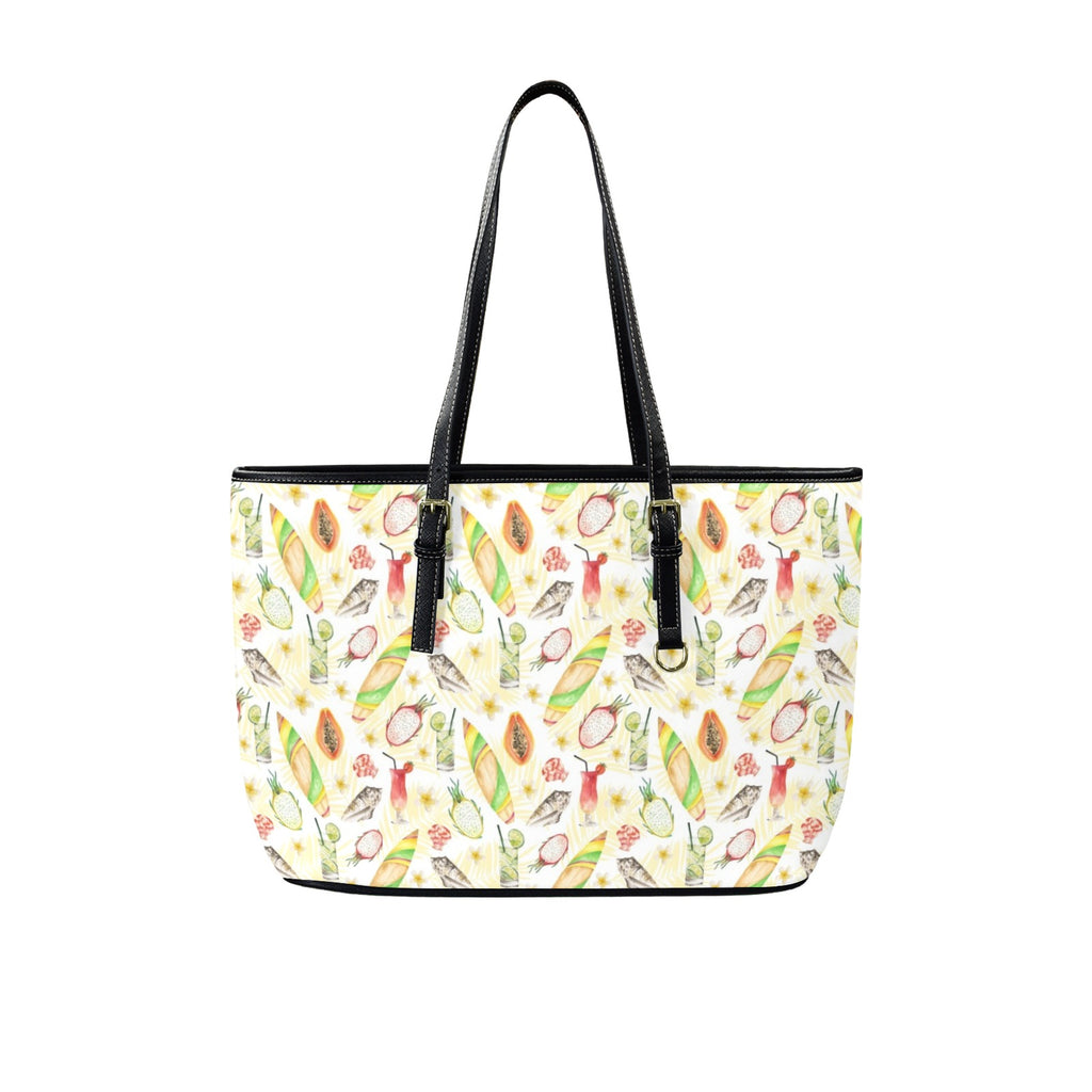 Tropical Surf PU Leather Tote Bag Large One Size Leather Tote Bag-Large Printed Offshore Surf