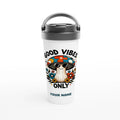 Personalised Good Vibes Only, Hippie Mushroom With Sunglasses White 15oz Stainless Steel Travel Mug Default Title Personalised Travel Mug Globally Fulfilled Positivity