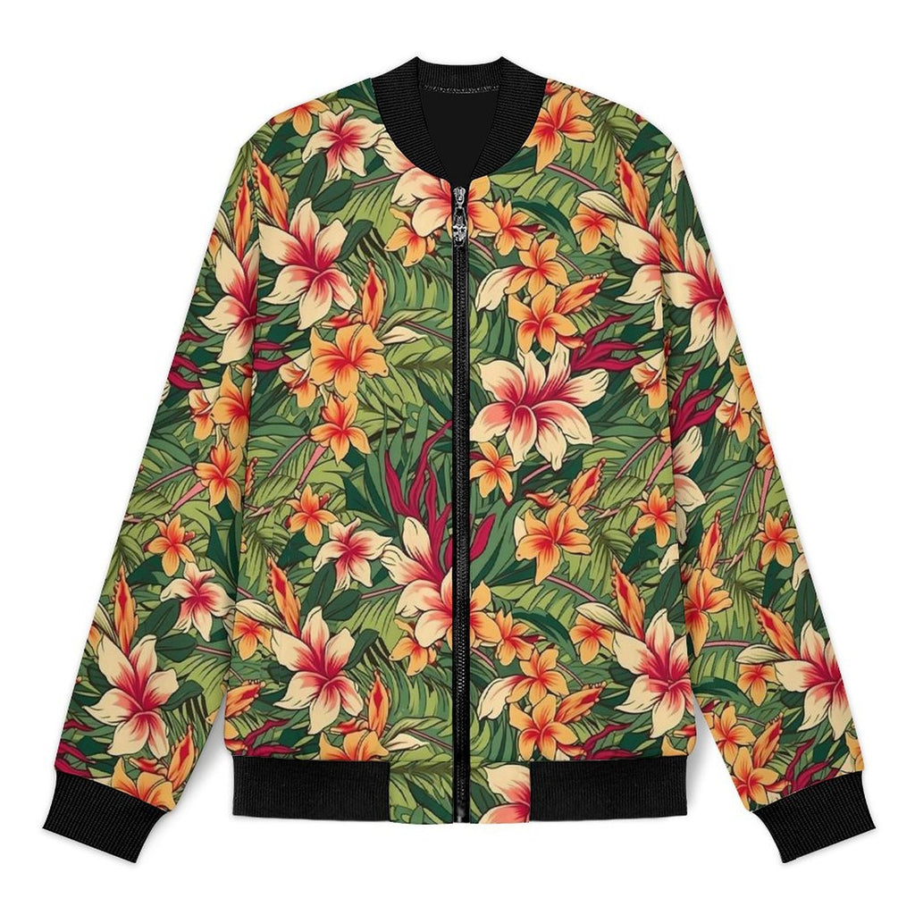 Vintage Hawaiian Floral Men's Casual Zip‑Up Bomber Jacket