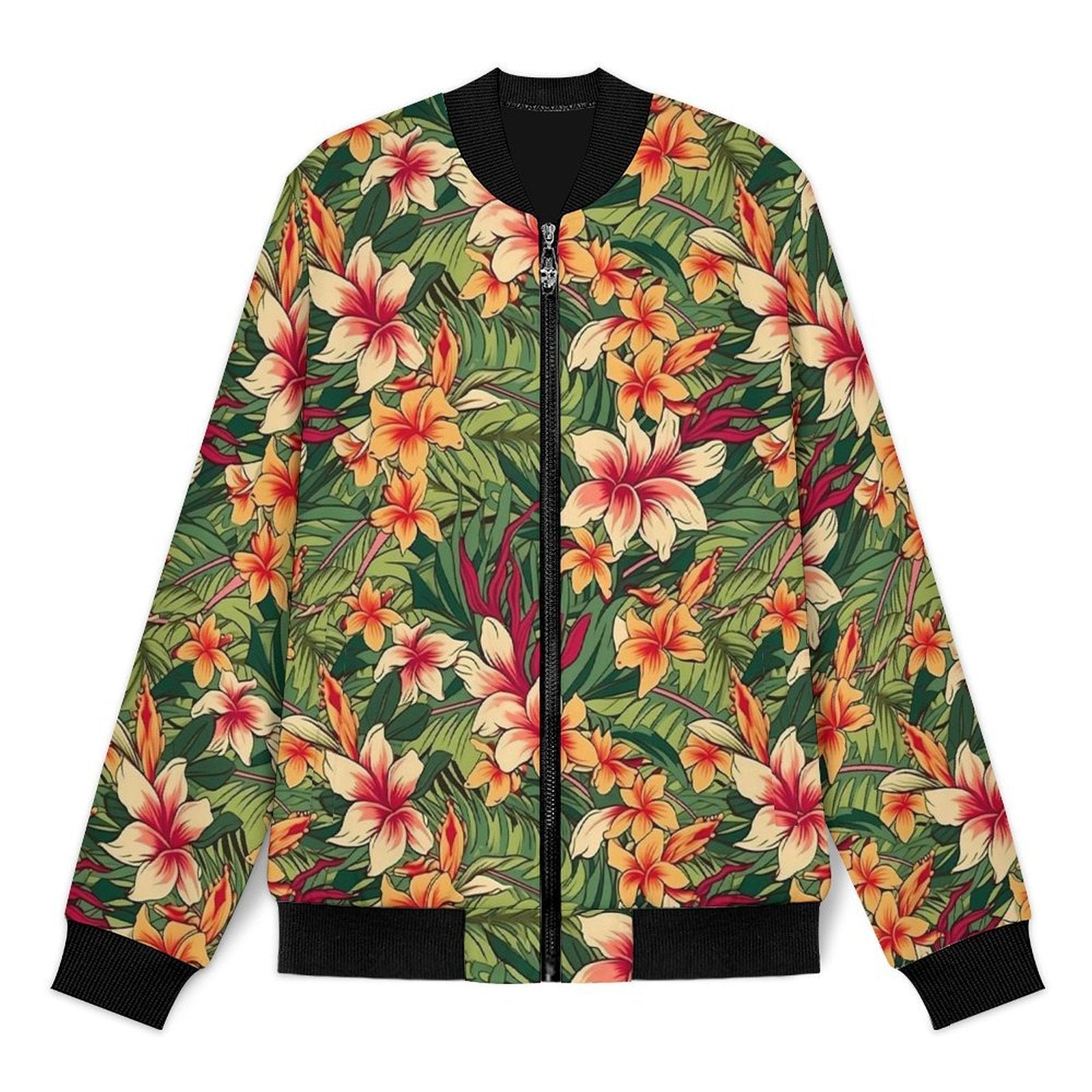 Vintage Hawaiian Floral Men's Casual Zip‑Up Bomber Jacket