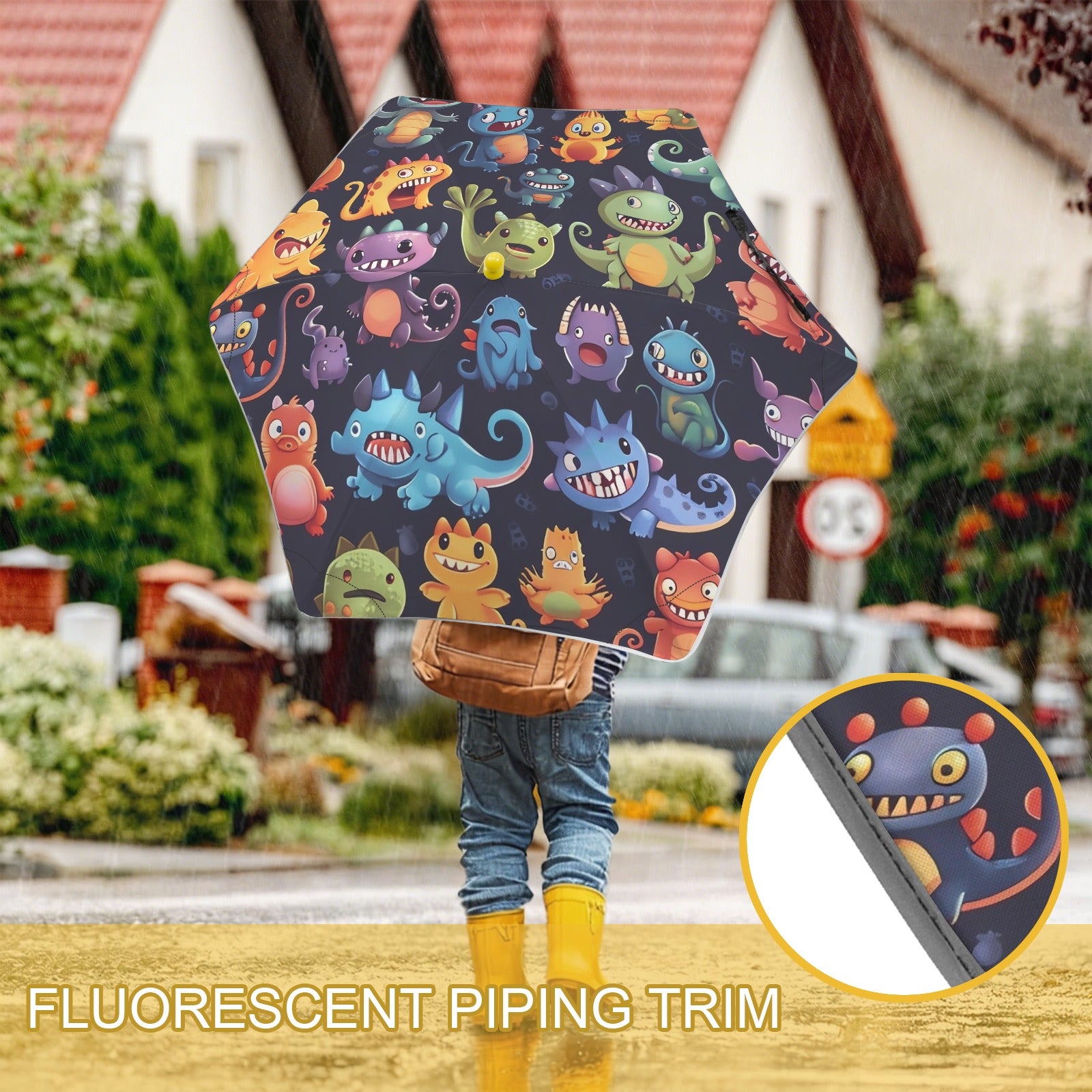 Monster Mania Kids Safe Round Corner Umbrella Kids Safe Round Corner Umbrella Printed Offshore Sci Fi