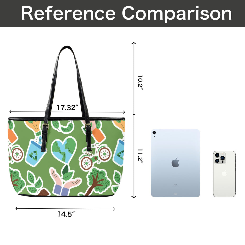 Earth Stickers - Leather Tote Bag-Large