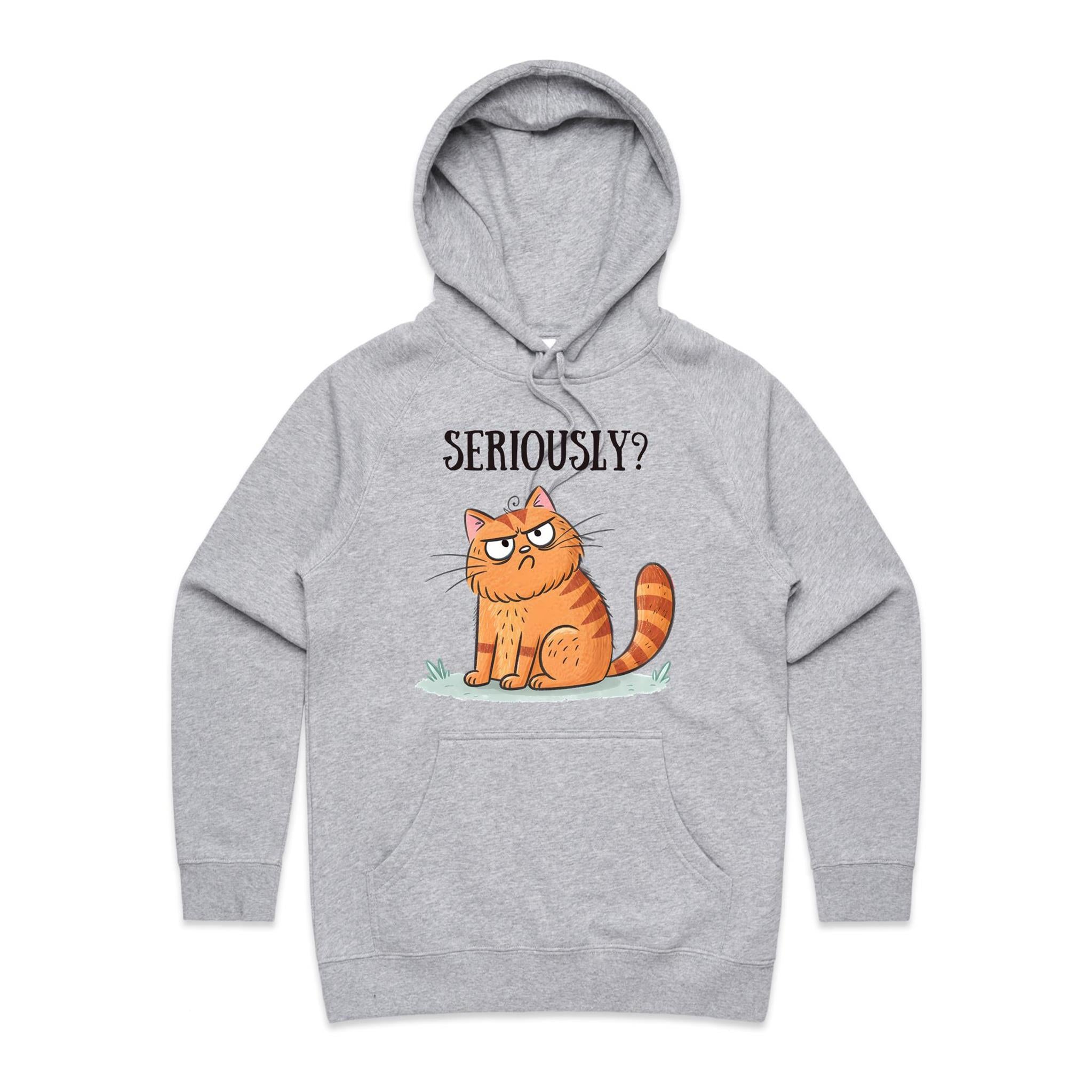 Cat Seriously? - Womens Hoodie Grey Marle Womens Hoodie animal Printed In Australia