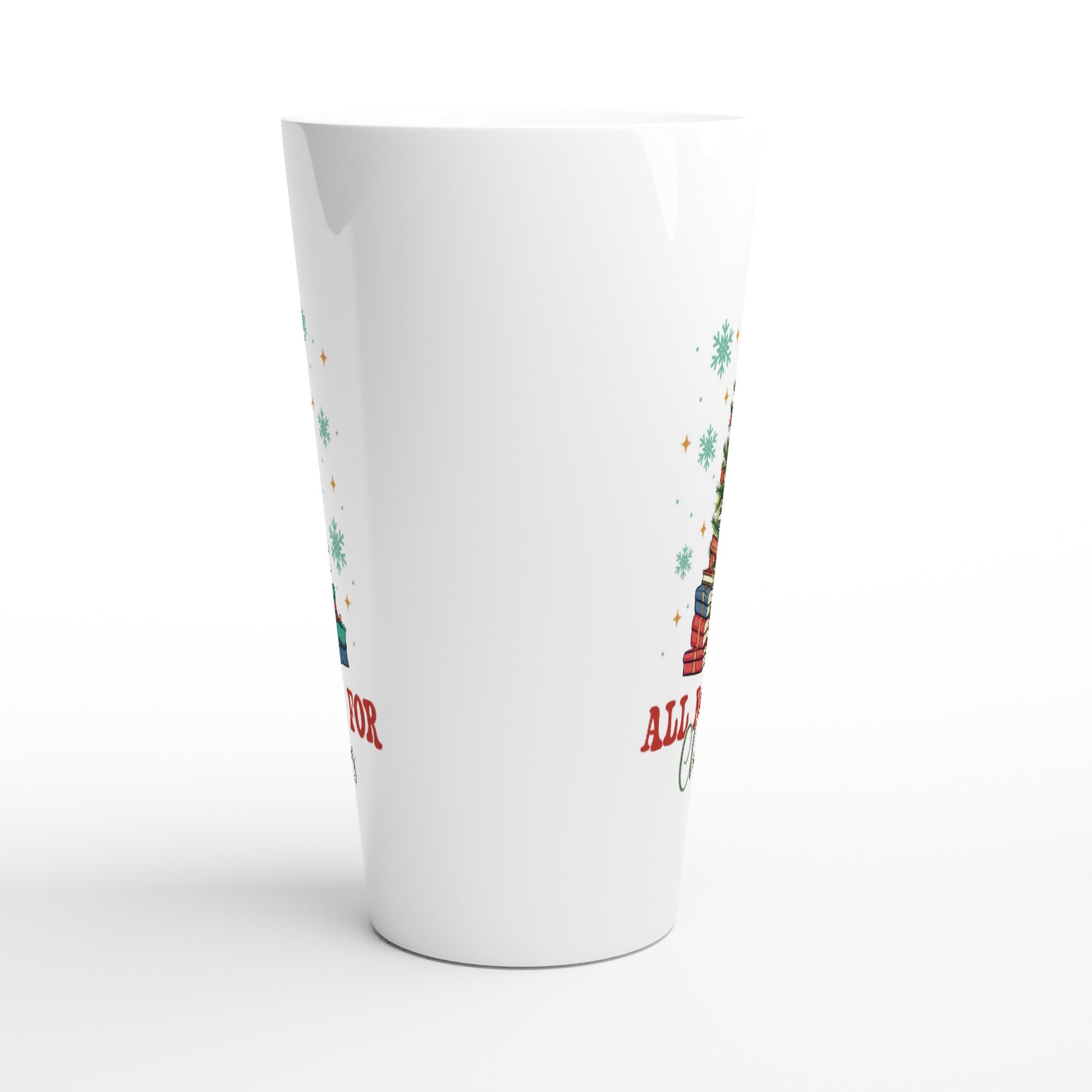 All Booked For Christmas White Latte 17oz Ceramic Mug Latte Mug