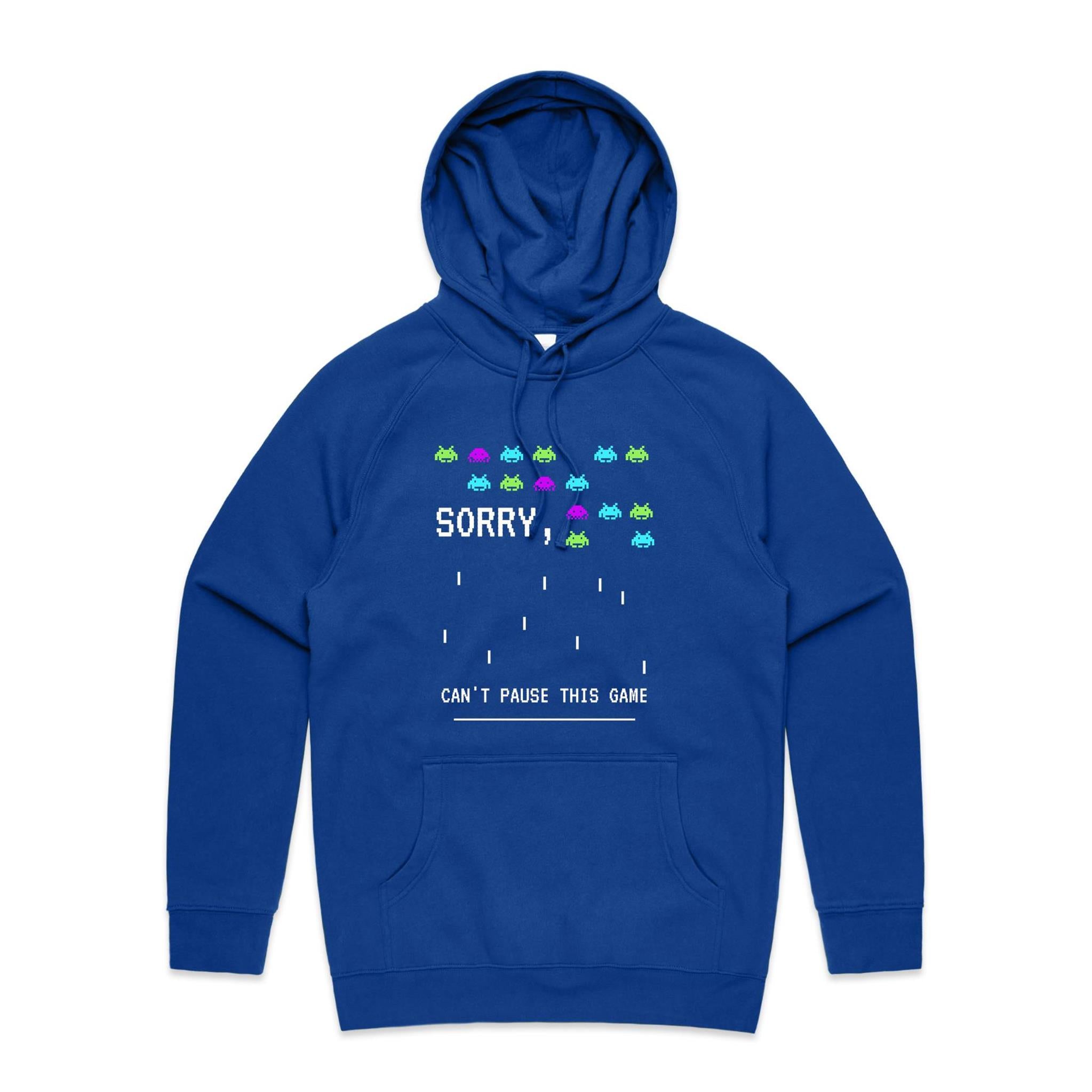 Sorry, Can't Pause This Game - Mens Hoodie Bright Royal Mens Hoodie Games Printed In Australia