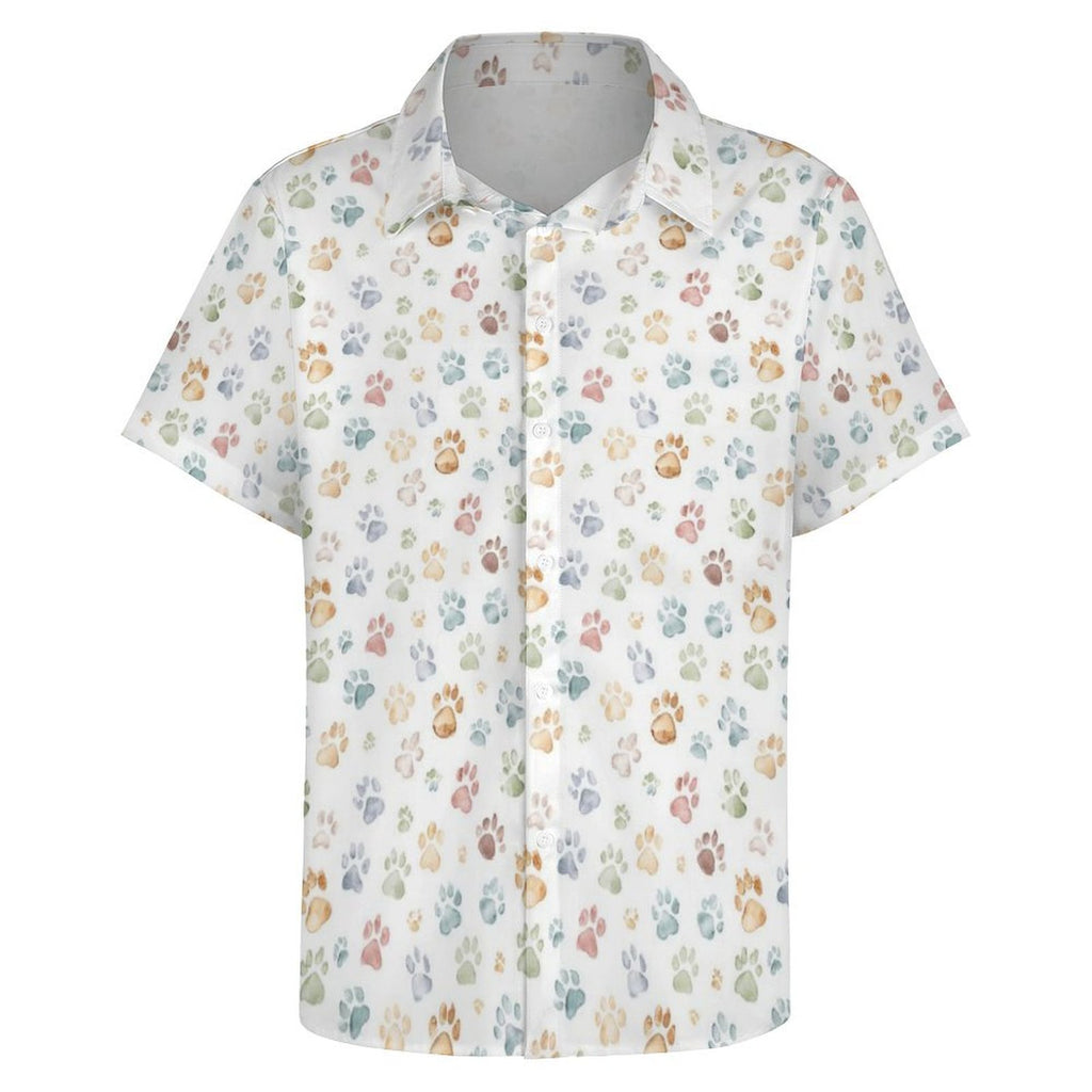 Paw Print Women's Collared Pocketless Short Sleeve Shirt