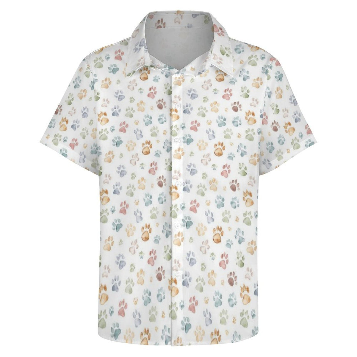 Paw Print Women's Collared Pocketless Short Sleeve Shirt