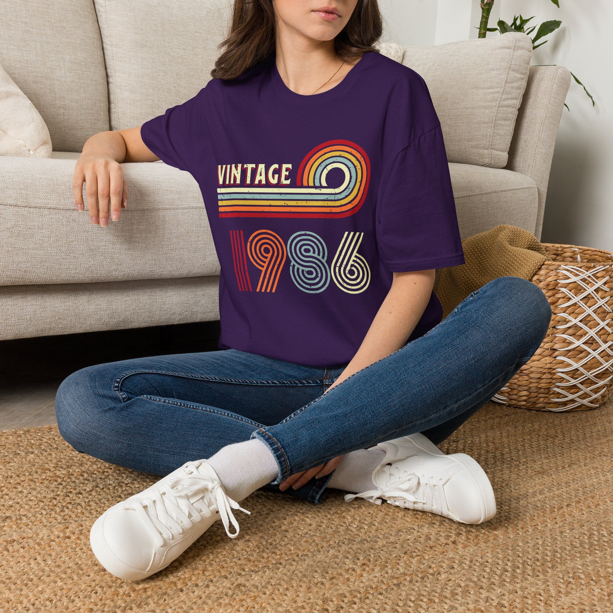 Turning 40 Vintage 1986 Retro Striped Unisex T-Shirt Purple Unisex Adult T-shirt Birthday Globally Fulfilled