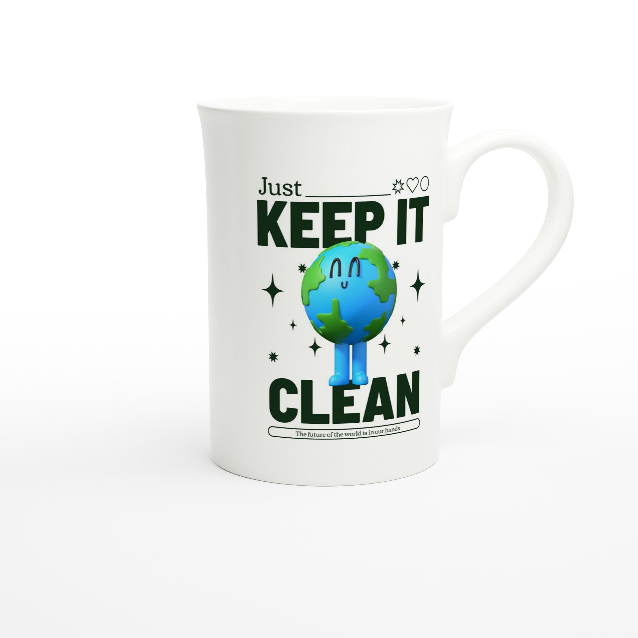 Earth, Just Keep It Clean - White 10oz Porcelain Slim Mug Porcelain Mug Environment Globally Fulfilled