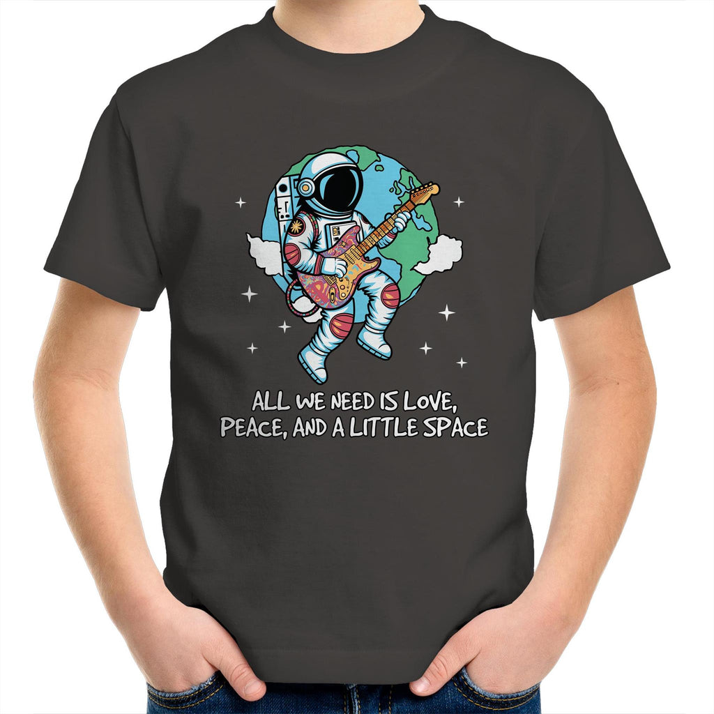 Astronaut, All We Need Is Love, Peace And A Little Space - Kids Youth T-Shirt Charcoal Kids Youth T-shirt Music Printed In Australia Space